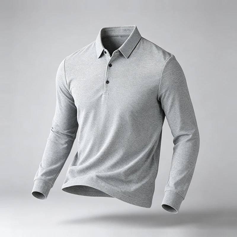 Herren-Polohemd im urbanen Stil, langärmelig, mit Kragen, angenehmer Stoff, ideal für den Stadtverkehr und den Alltag, passend zu verschiedenen Outfits. – Detail 4