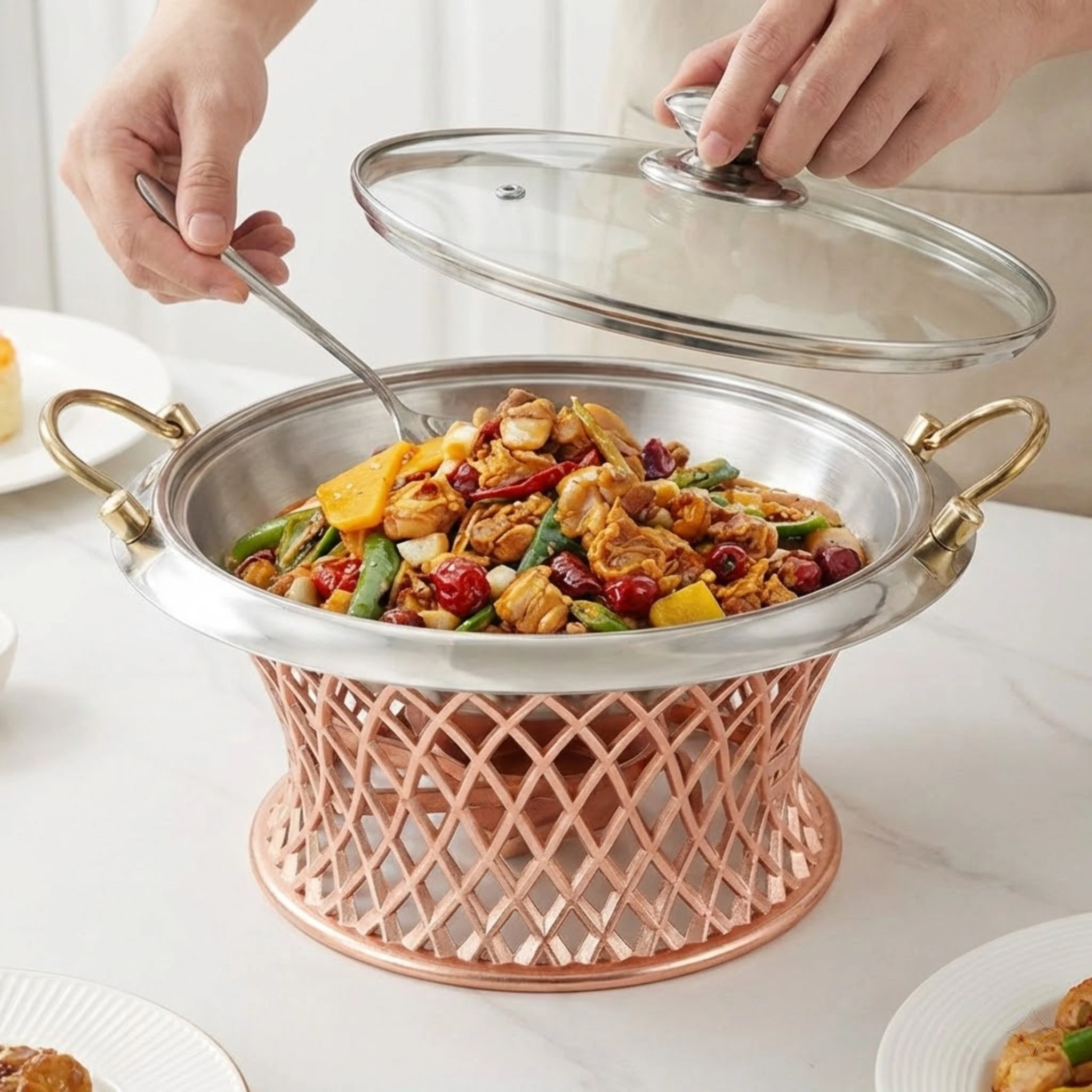 

Stainless Steel Chafer Home Catering Food Warmer with Glass Lid