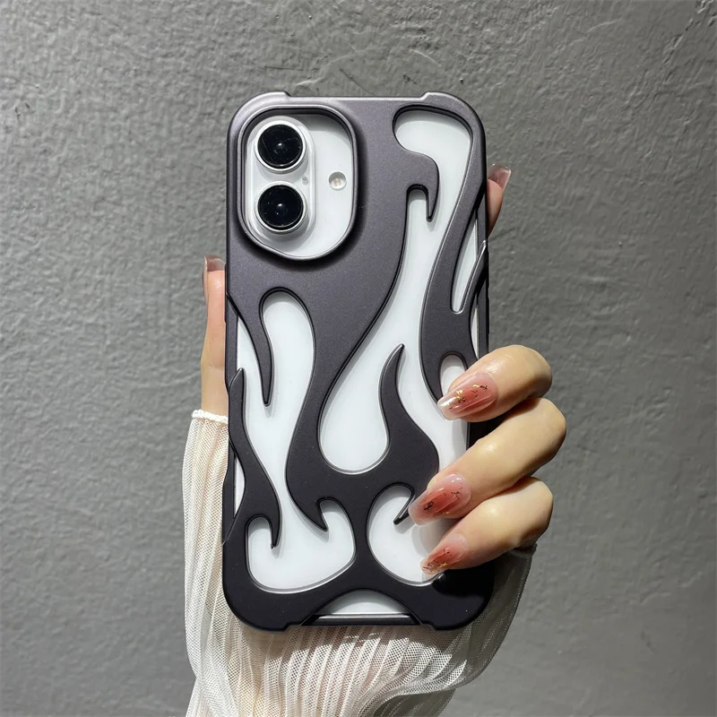 Ins Fashion Hollowed Flame Pattern Phone Case For iPhone 16 Pro Max 17 Air 15 13 12 11 14 Plus Slim Heat Dissipation Back Cover