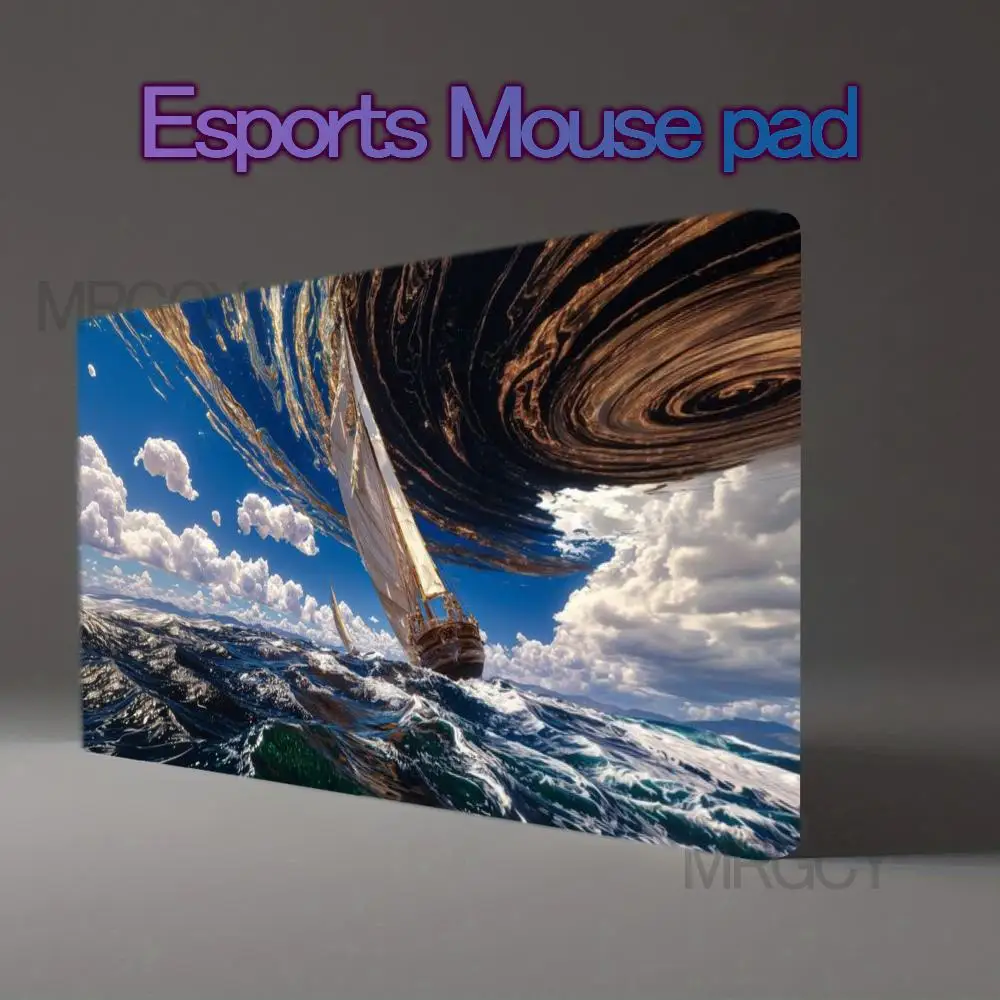 Surreal Anime Sea Voyage XXL Mouse Pad Giant Whirlpool Sailing Ship Ocean Waves Anti‑Slip Rubber Gaming Desk Mat For Home