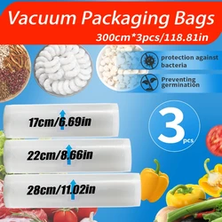 3pcs of 3m food roll bags with different sizes, free of bisphenol A, co extruded diamond patterned vacuum preservation bags