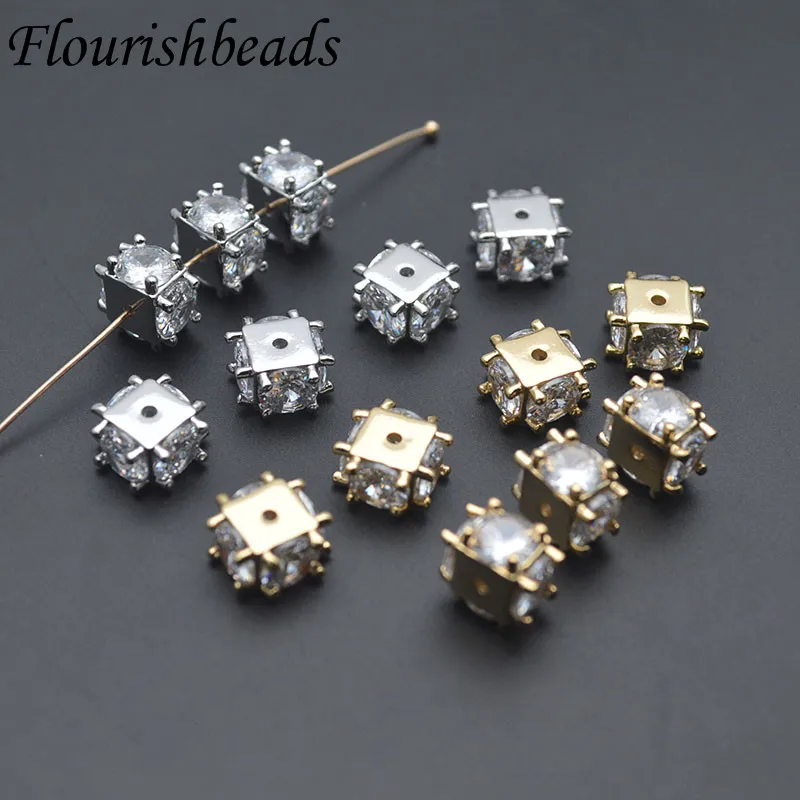 6x10mm Good Quality Shiny Square Zirconia Loose Beads Spacer Bead for Women DIY Necklace Jewelry Findings