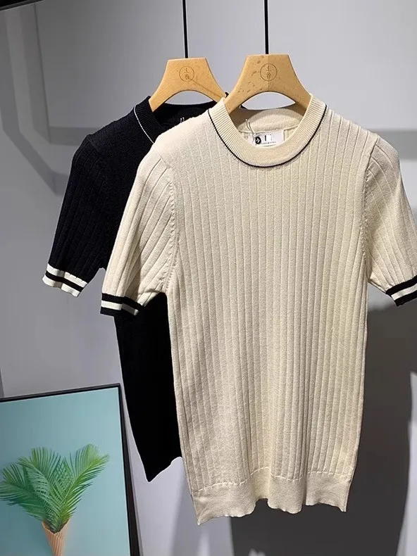 

Мужская модная повседневная трикотажная футболка с коротким рукавом, полосатая, с лоскутным узором, легкая, роскошная, базовая, для весны и лета