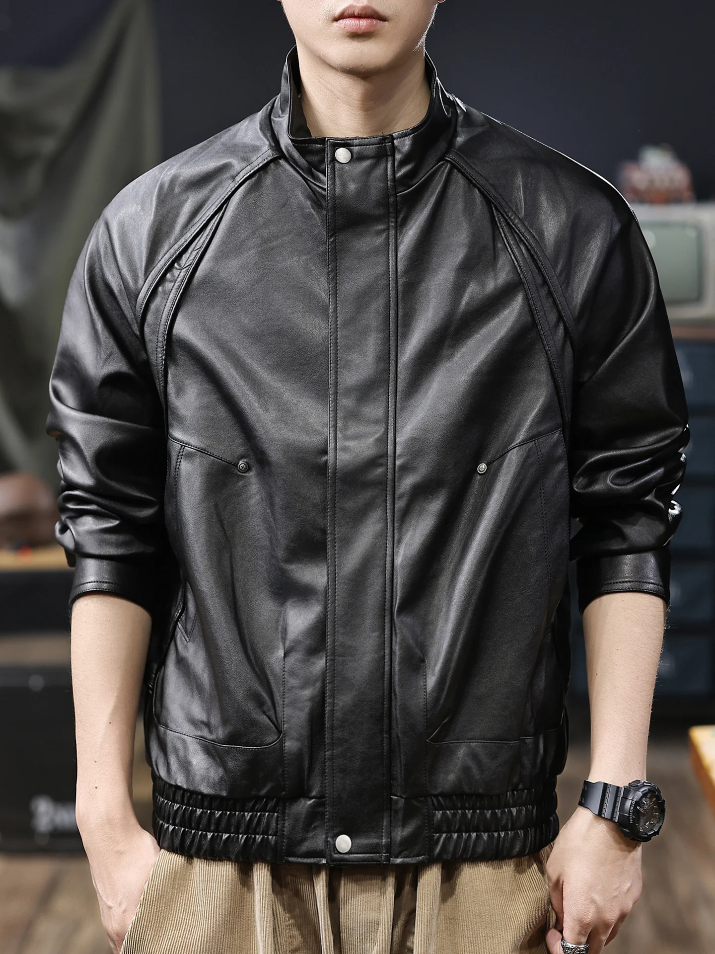 

Мужской матовый кожаный джет в американском стиле ретро, осень-зима 202, новый тяжелый модный мотоциклетный джет из искусственной кожи, свободный крой