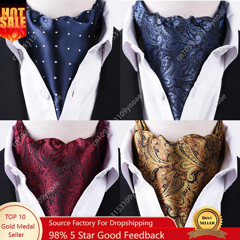 

Vintage Ascot Tie Men Paisley Plaid Scarfs British Business Self Tie Pocket Square Wedding Party Polyester Shirt collar scarf