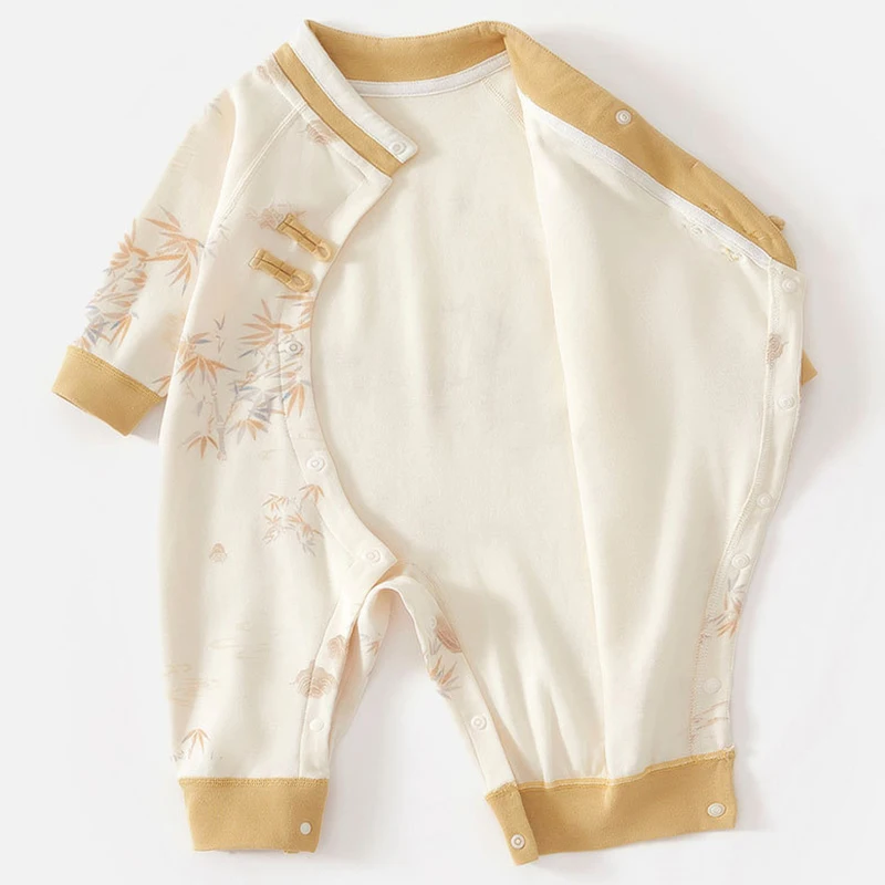 봄 가을 유아 여아 남아 의류 신생아 용품 중국 스타일 귀여운 브이넥 프린트 점프수트 롬퍼 유아복 BC1478