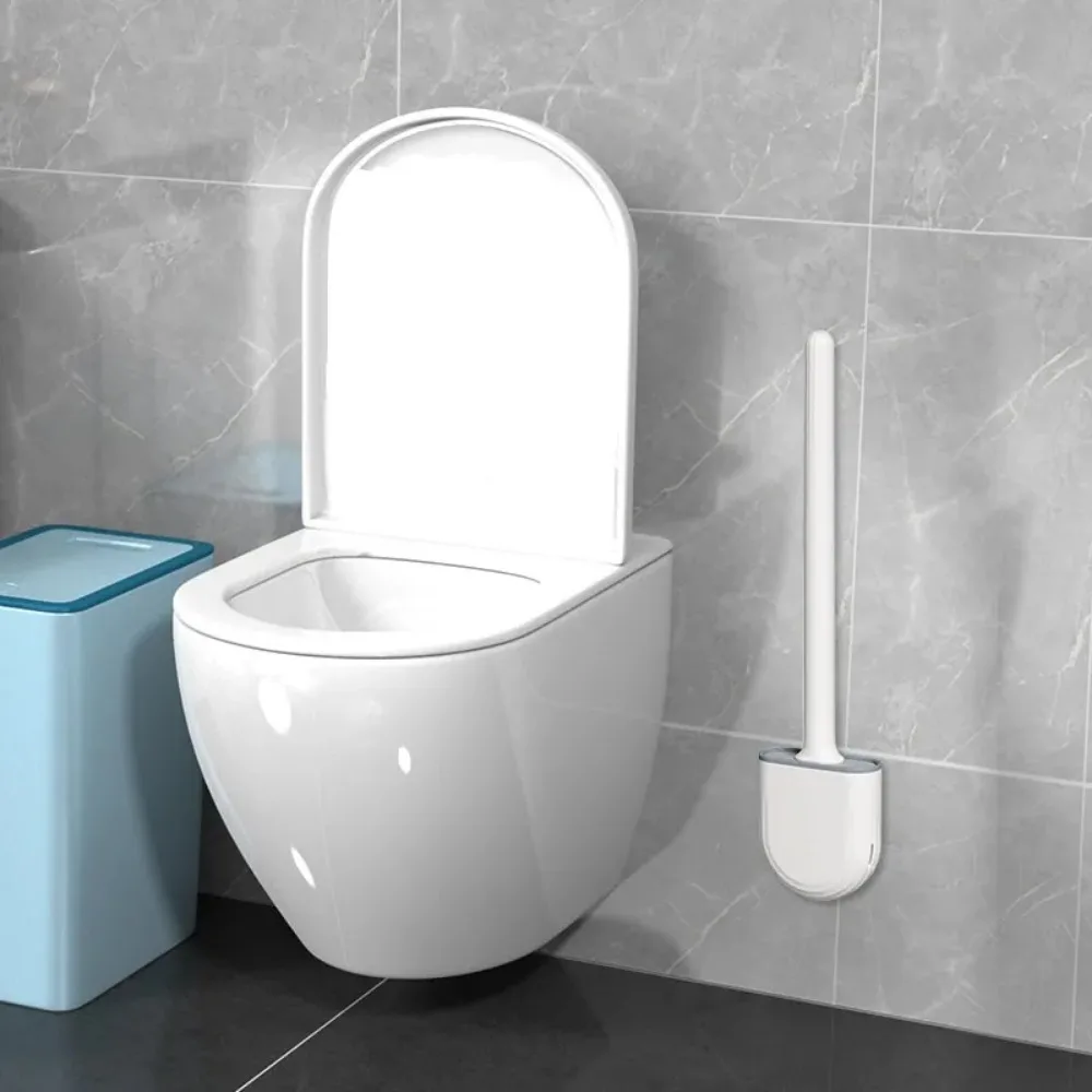 1pcsSilicone Toilet Brush and Holder Wall Mounted for Bathroom Quick Drying Efficient Professional Deep Cleaning