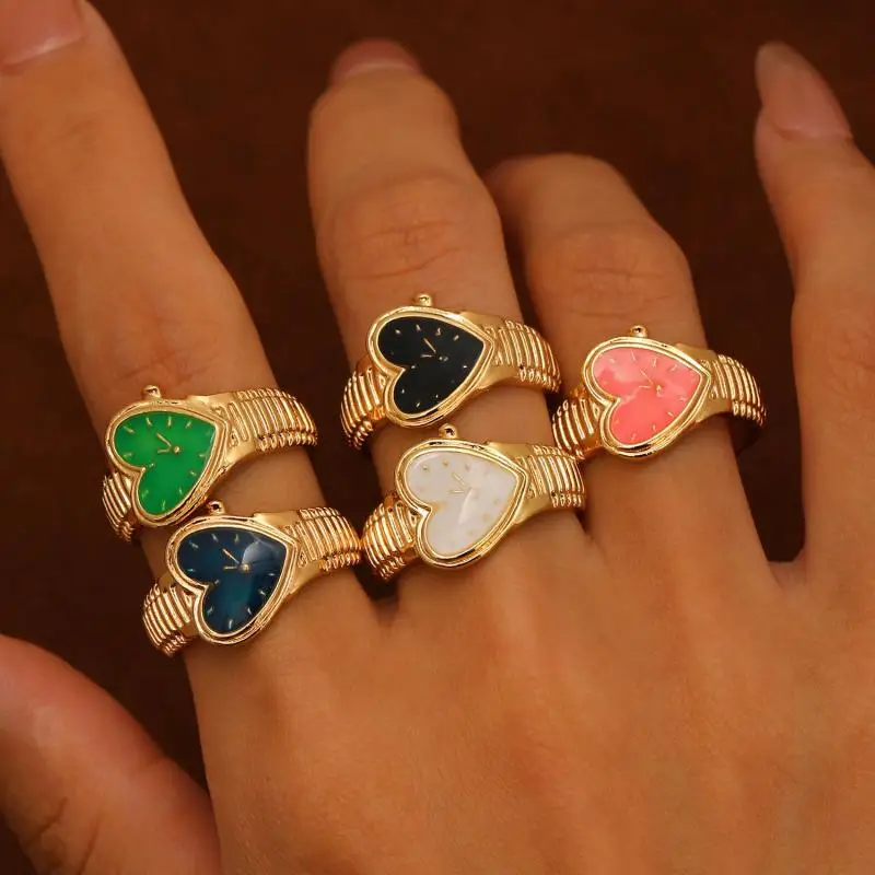 خواتم ساعة كلاسيكية على شكل قلب للنساء والرجال خواتم افتتاح شخصية قابلة للتعديل اتجاه جديد مجوهرات كلاسيكية إكسسوارات فريدة من نوعها #2