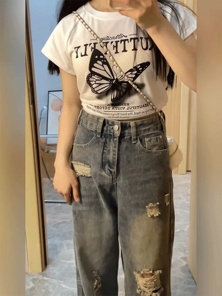 

Джинсы Femme Пышные женские брюки с низкой посадкой и талией Хипстер Y2K 2000S Винтаж Ретро Женский джинсовый модный базовый тренд Популярные хип