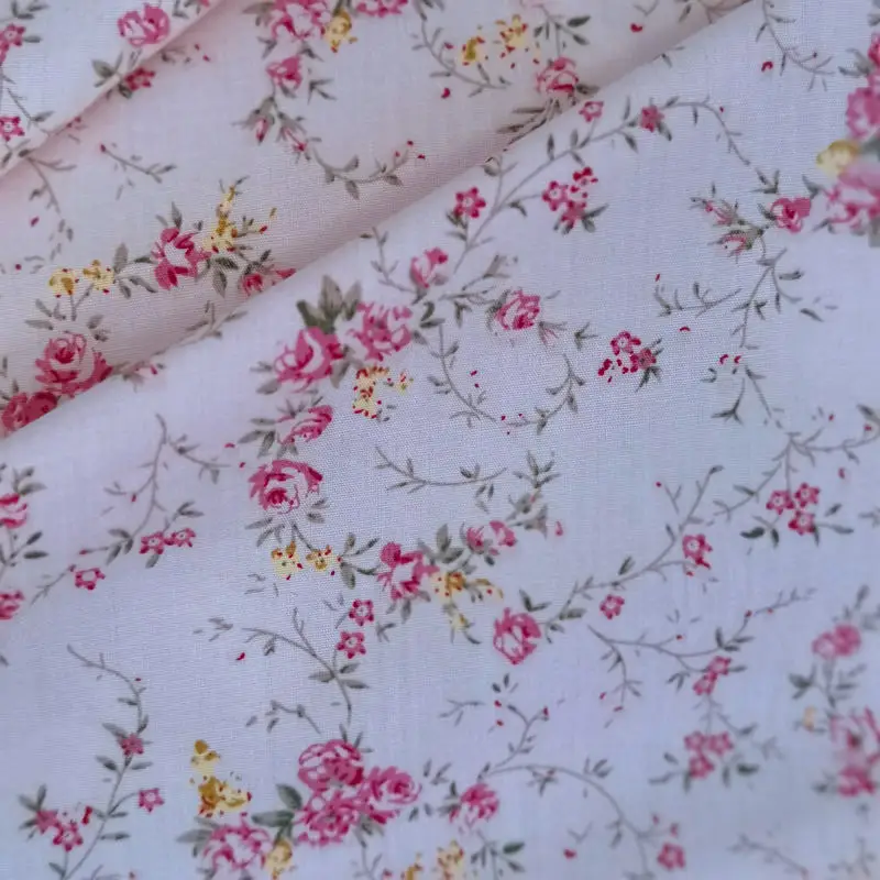 100*145cm Pink Floral Cotton Poplin Fabric DIY Handmade Sewing Cloth Material for Clothing Dress Sewing