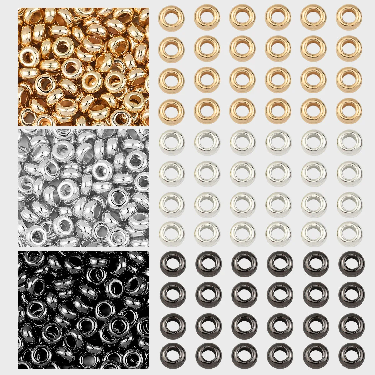 100-500pcs 6mm Flat Round Big-Hole Kc Color Silvery Black COIN Spacer Loose Beads For Jewelry Making Bracelet Neckalce DIY