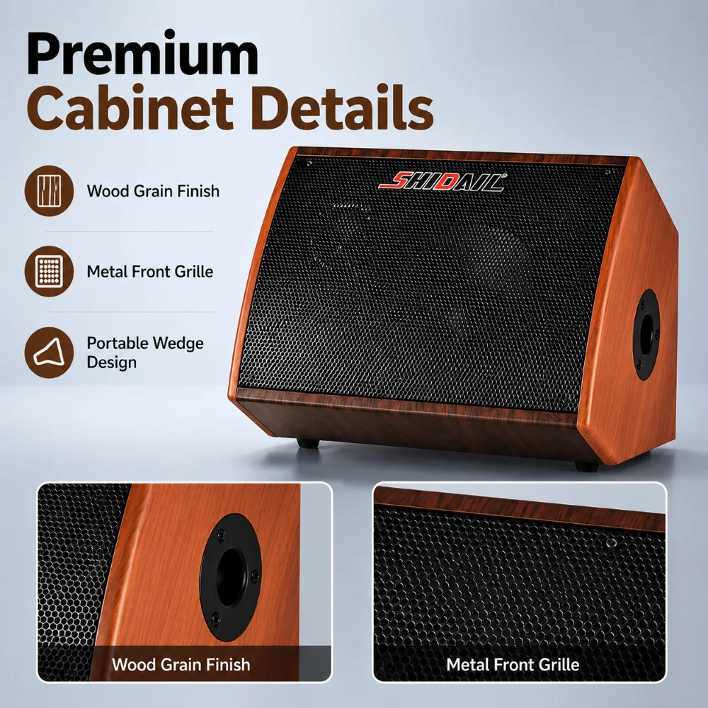 120W Portable Speakers 5.0 Bluetooth Sound Box Wooden Guitar Amp With DSP 3 Way Audio 7200mAh Battery For Outdoor Karaoke Live