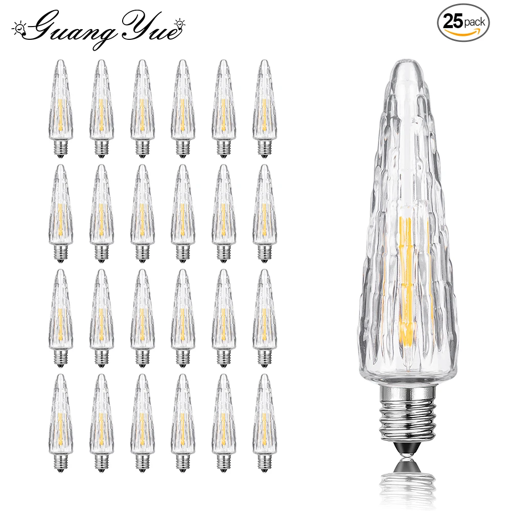 25Pcs Plastic LED Filament Bulb E12 110V 220V Dimmable 1W Ice Pick Shape Chandeliers Garden Christmas String Light Replace Light