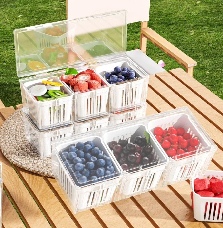 

Прозрачные квадратные контейнеры для хранения продуктов питания, 1 комплект отделений для холодильника, салатов, фруктов, овощей, коробки для приправ