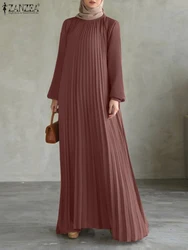 ZANZEA Autumn Pleated Sundress Fashion Women Long Lantern Sleeve Muslim Dress Abaya Islamic Maxi Robe Dubai Hijab Dresses Kaftan