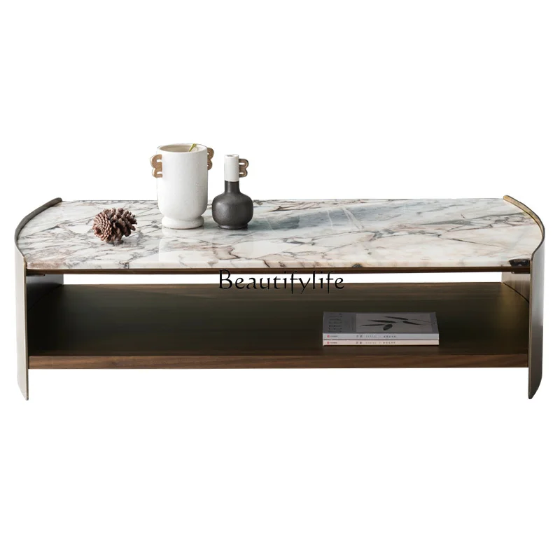 Italian minimalist marble coffee table modern light luxury metal tea table