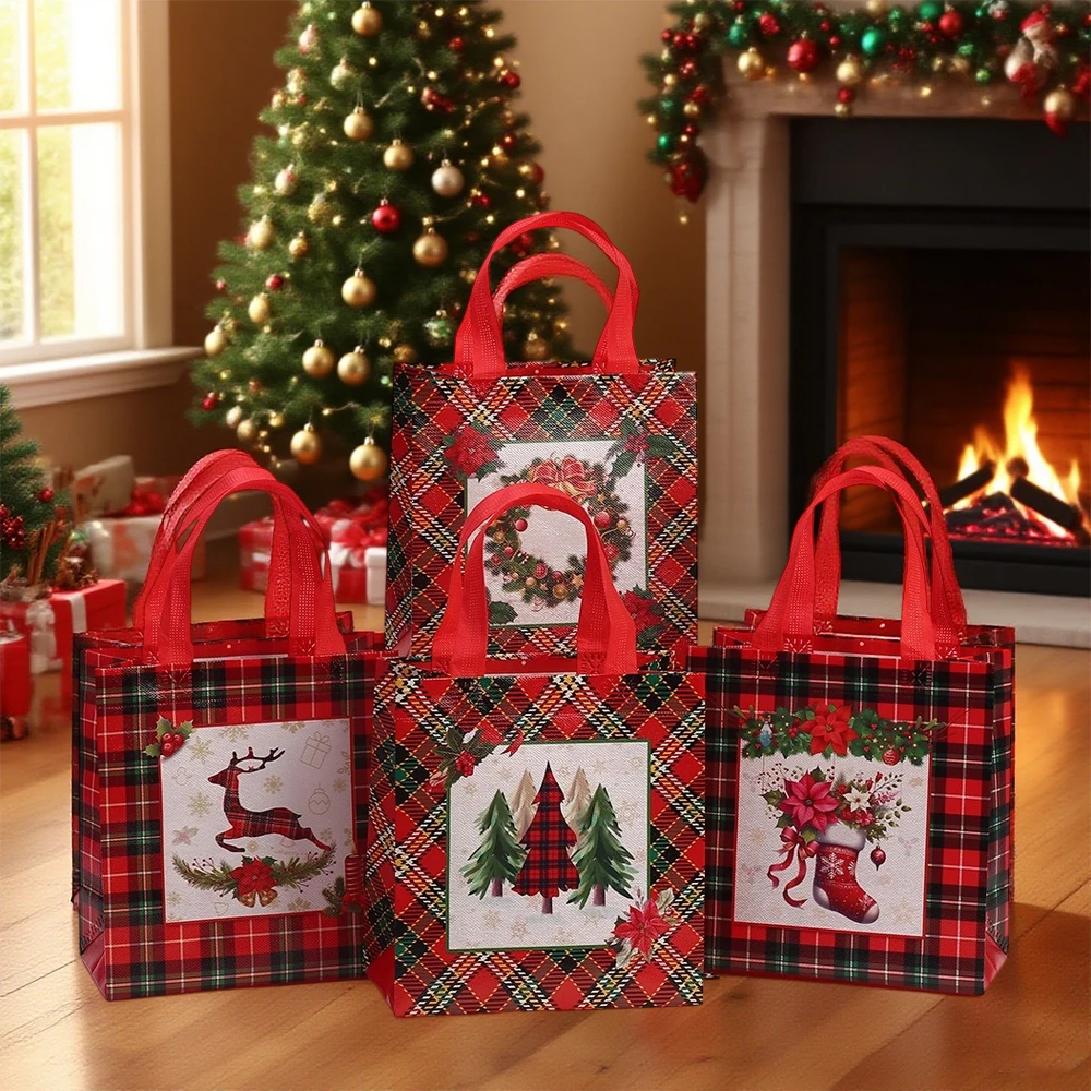 

4/8/10PCS Christmas Gifts Packaging Bags with Santa Claus Snowman Elk Pattern for Kids Birthday Party Decoration Bolsa Navidad