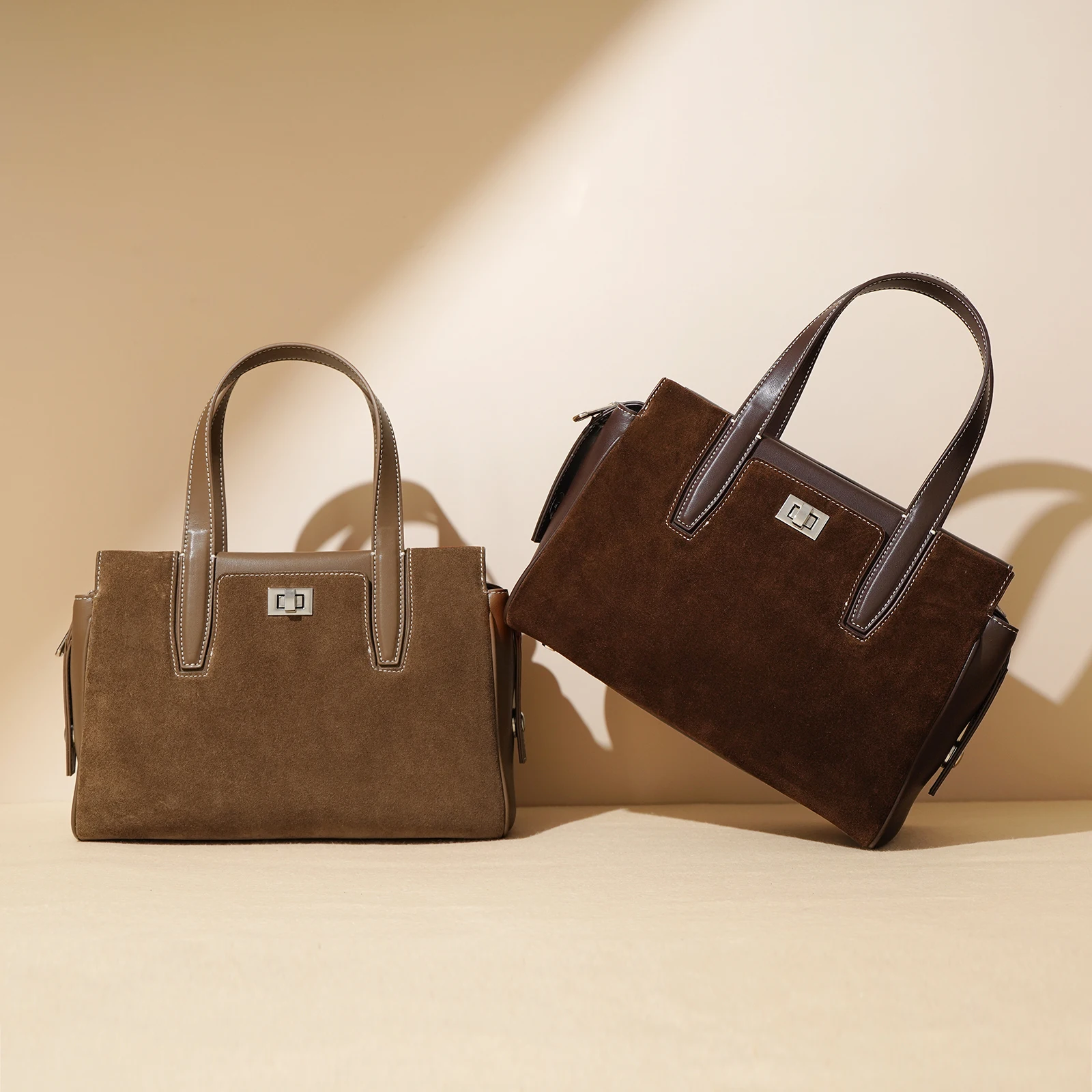 

New Autumn Brown Suede Bag Lady Split Leather Cross-body Shoulder Bags Female Large Capacity Fashion Commuting Messenger Handbag