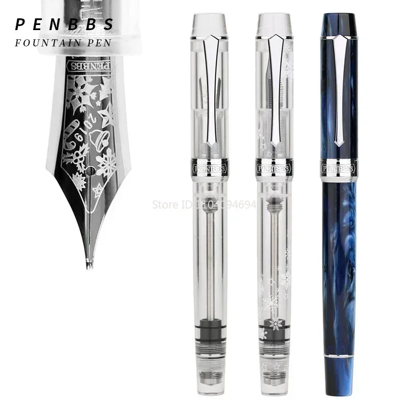 

New Penbbs 355 Resin Piston Fountain Demonstration Pen Acrylic Design Transparent Calligraphy Student Gift Box New Version