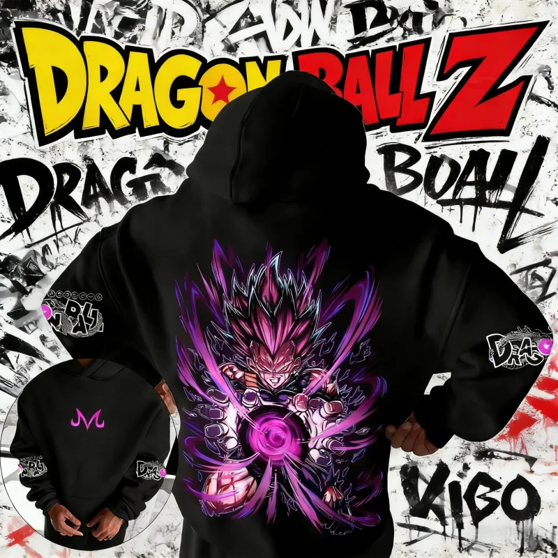 

2026Autumn Winter Dragon Ball Pure Cotton Hoodie Men Oversized Pullover Majin Vegeta Purple Print Unisex Sweatshirt for DBZ Fans
