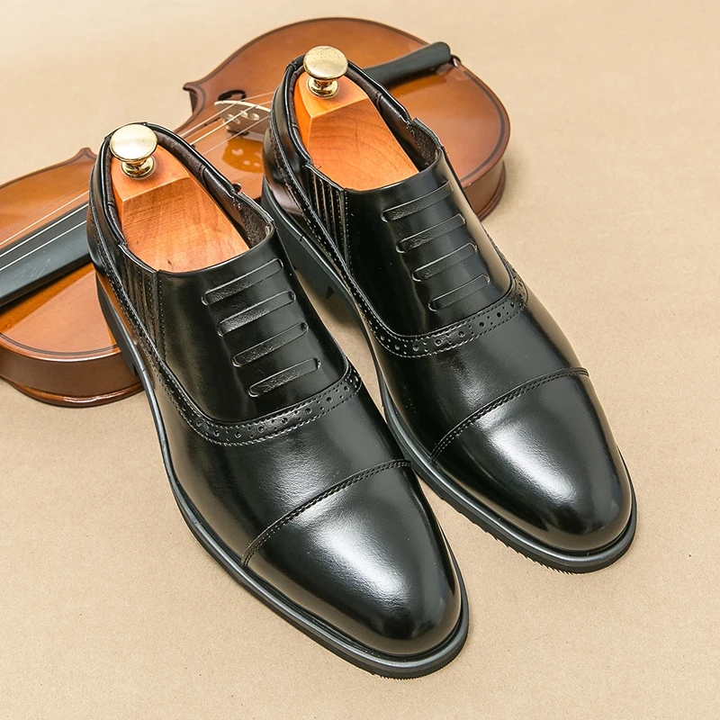 

Men Oxford Shoes PU Low Heel High-quality Retro Pointed Lace Up Business Banquet Men Shoes Size 38-46
