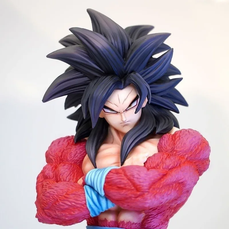 New Gk Dragon Ball Anime Figures Son Goku Double Headed Carving 34cm Statue Super Saiyan 4 Action Figure Model Collect Kid Gift