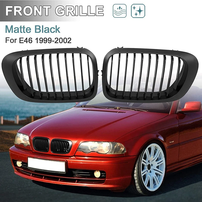 Matte Black Front Sport Kidney Grille Grill For -BMW 3 Series E46 2-Door Coupe Cabriolet Pre-Facelift 1999-2002