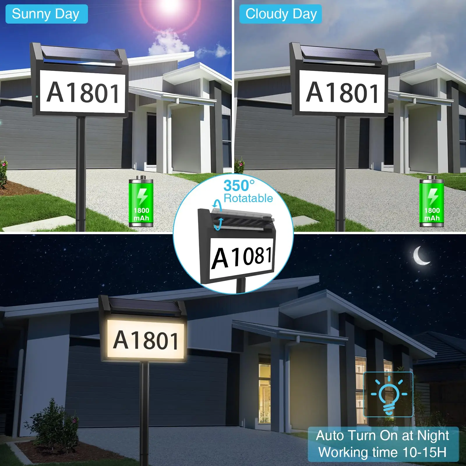 Imagem -04 - Luz Solar ao ar Livre do Sinal da Porta Led Luminous Digital Number Plate Luz Impermeável do Gramado Números de Endereço para Casa