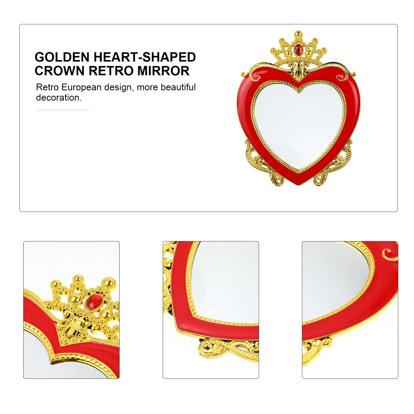 2Pcs Heart Crown Retro Makeup Mirrors Wedding Desktop Mirrors Creative Tabletop Decoration for Women Wedding Mirror