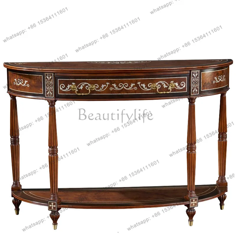 

Entrance cabinet British solid wood foyer decorative cabinet Villa living room mahogany shell sofa back few