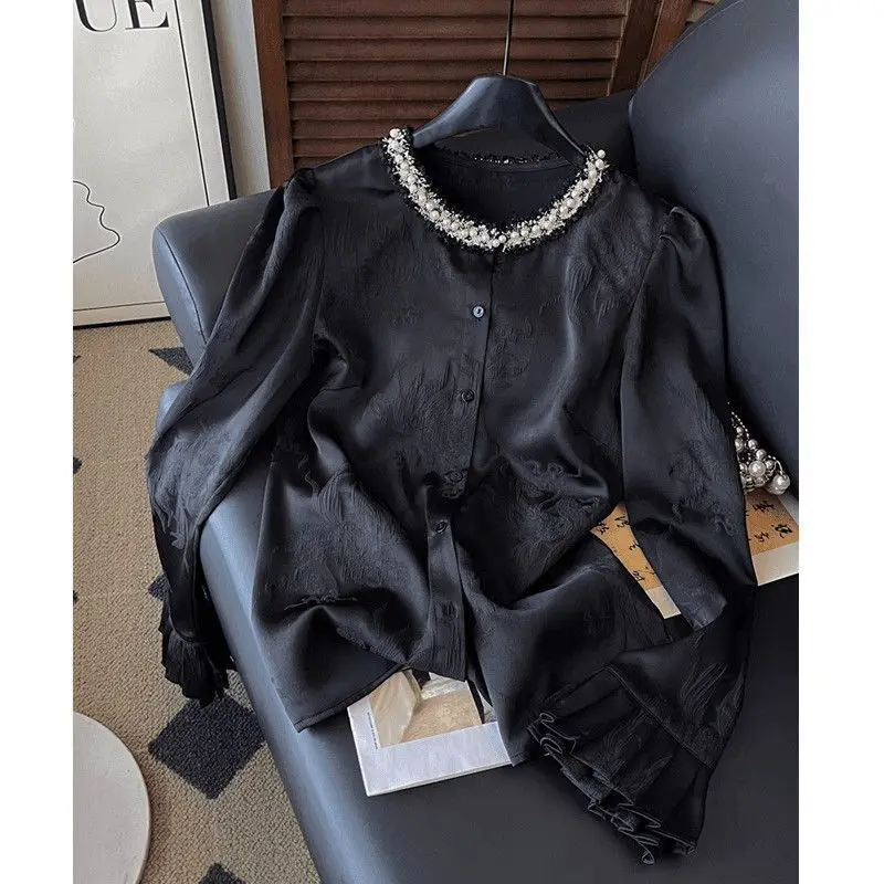 

Women's Autumn Spring Blouse Shirt Long-sleeved Dopamine Beaded Loose-fitting Plus Size New Comfortable Minimalist Casual Niche