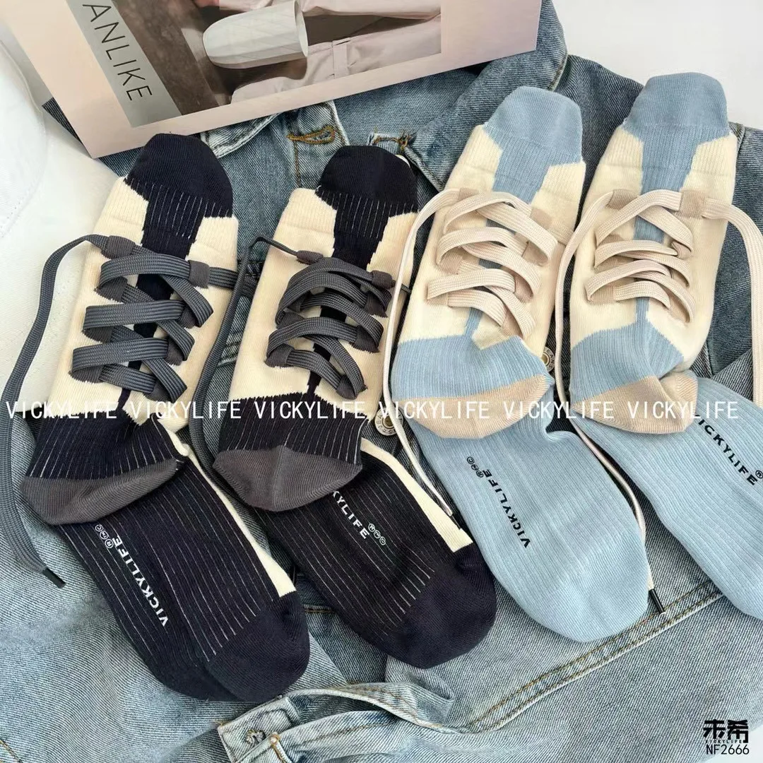 New European style straps with contrasting colors,stylish accessories,high tube women's socks,Instagram trendy Koreanversion