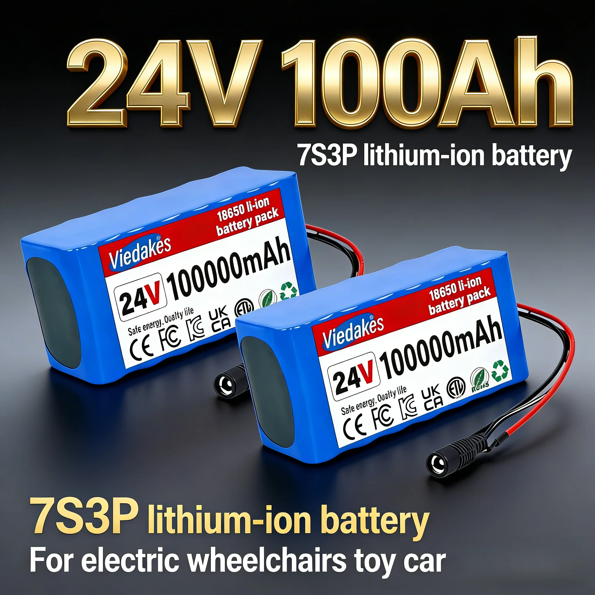 

Viedakes 7s3p 24V 100Ah Rechargeable 24V Lithium Battery, Wheelchair Batteries, 7S3P Battery Pack with 29.4V 2A charger