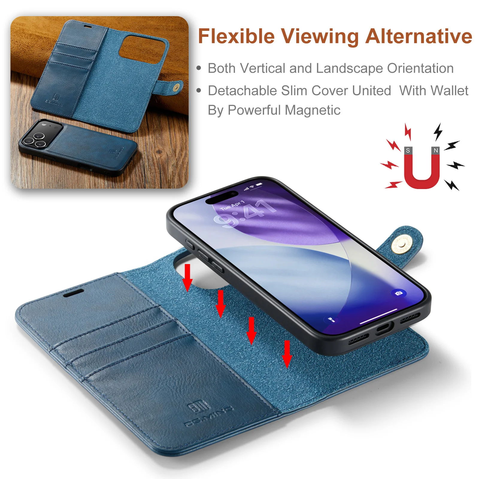 Multifunction 2 in 1 Magnetic Removable Leather Card Wallet Cover For iPhone 17Promax 17 16 15 14 13 12 11 XR XS Max 8 7 6 Case