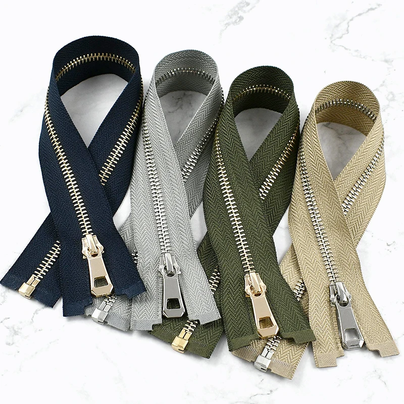 35-85cm 5 #   Fermetures à glissière en métal pour sacs, 1/2 pièces, réparation de couture, fermetures à glissière, dents en or et argent, fermeture à extrémité ouverte, fermeture éclair pour vêtements de remplacement