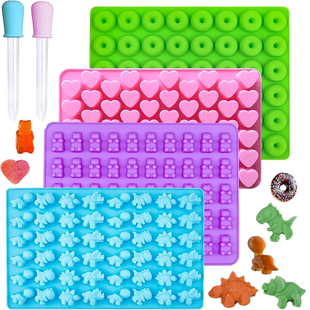 

6PCS Candy Silicone Moulds with 2 Dropper Set DIY Candy Gummy Molds Jelly Trays Mold Set Reusable Candy Baking Mold Kitchen Tool