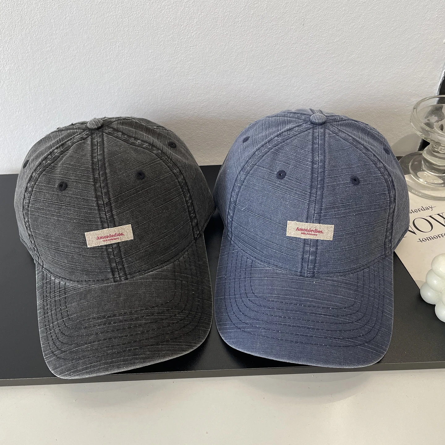 Letter label soft top baseball cap fashionable and simple casual versatile shopping trend cap men
