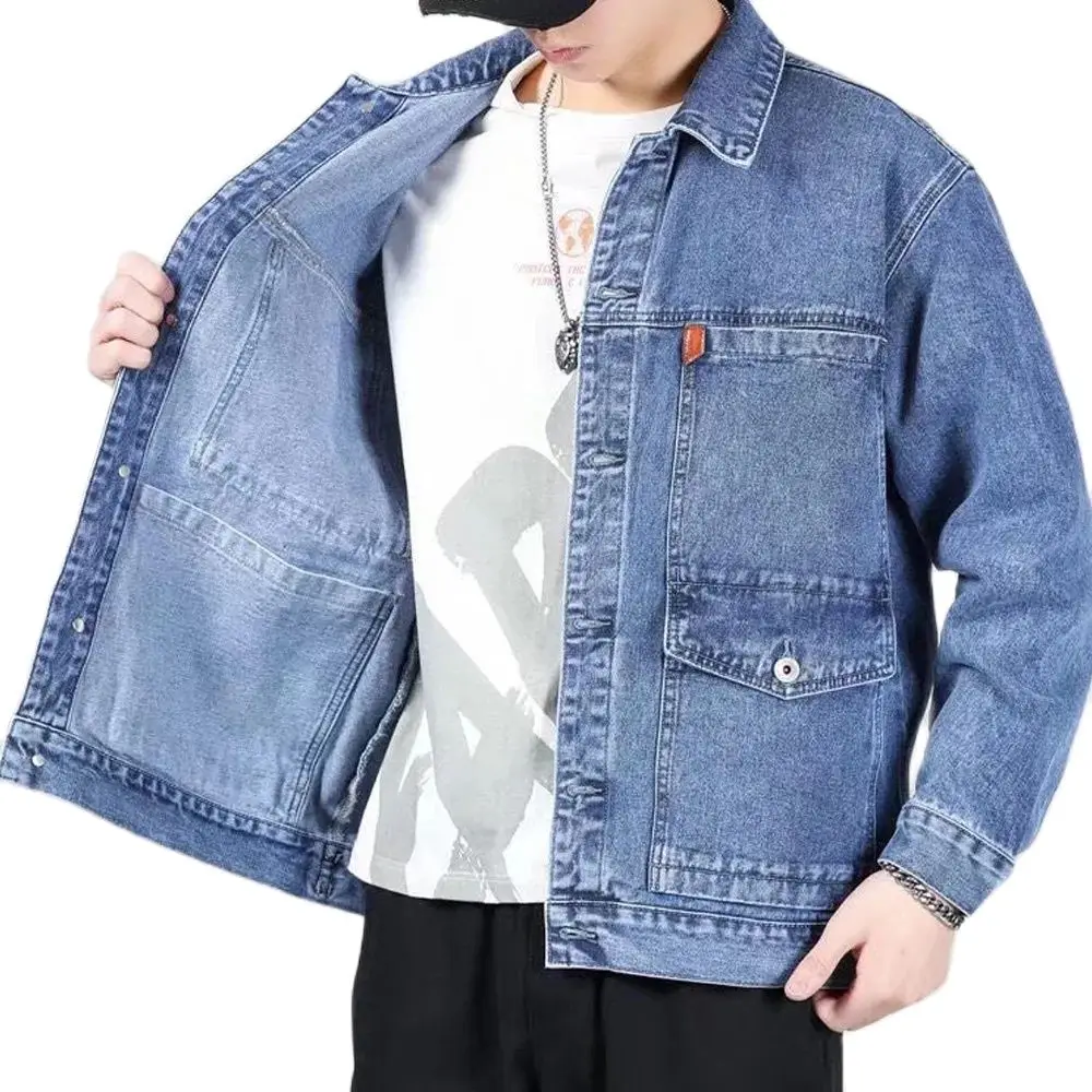 

Ladiguard 2024 New Spring Casual Slim Fits Denim Jackets Men Jean Tops Outerwear Korean Fashion Huge Pockets Denim Coats