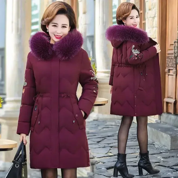 Size 5XL Mother Winter Coat With Fur Collar Elderly Cotton Padded Jacket Women's Thicken Down puffer Jacket Hooded parka clothes