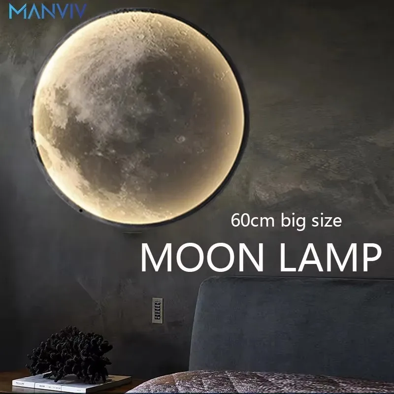 

MANVIV Modern Creative Ceiling Lamp LED Wall Lamp Moon 60cm with Remote Control Dimmable Bedroom Bedside Living Room Light Decor