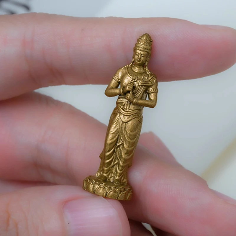 

Латунный мини-украшение статуи Будды, изысканные изделия ручной работы, культурное декоративное украшение, портативная высота 3,7 см, маленькая статуя Будды, 1 шт.