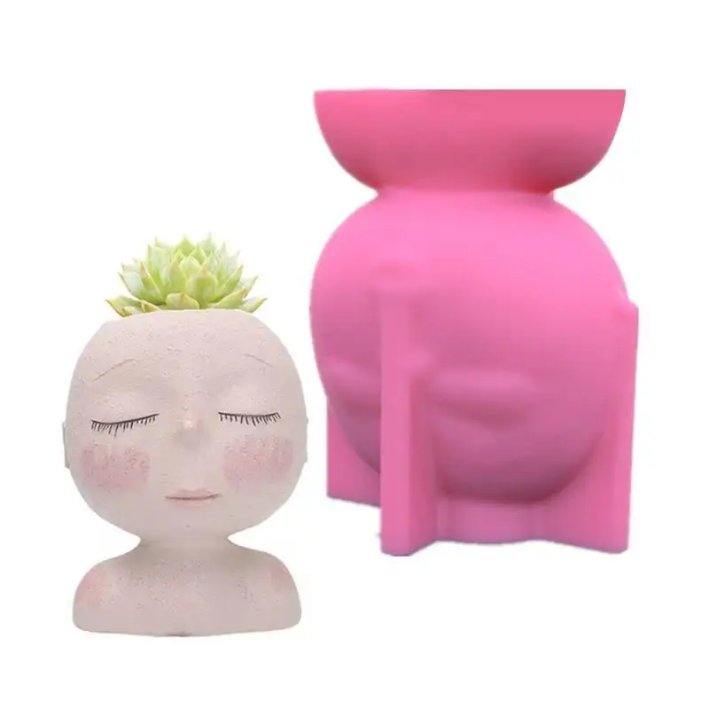 

652F Face Flower Pot Silicone Mold Planter Concrete Mold Concrete Cement Mold for DIY Pen Holder,Home Decor