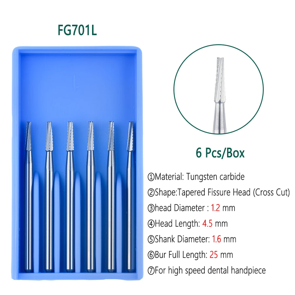 6 sztuk/pudło zębowa wiertło węglikowe wolframowa stożkowe szczelinowe głowice z wycięciem krzyżowym typu FG o średnicy 1.6mm do szybka prostnica