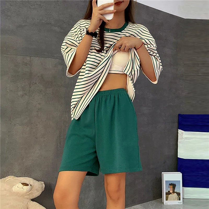 Short Sleeve Set Ladies Pajamas with Chest Pad Women Summer Pajama Sets Printed Sleepwear Casual Pajamas Home Suit