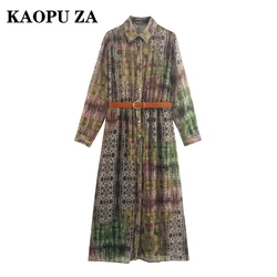 KAOPU ZA 2024 nuevo otoño mujer Casual vestido suelto de manga larga con decoración de botones cuello redondo diseño dividido estilo de moda