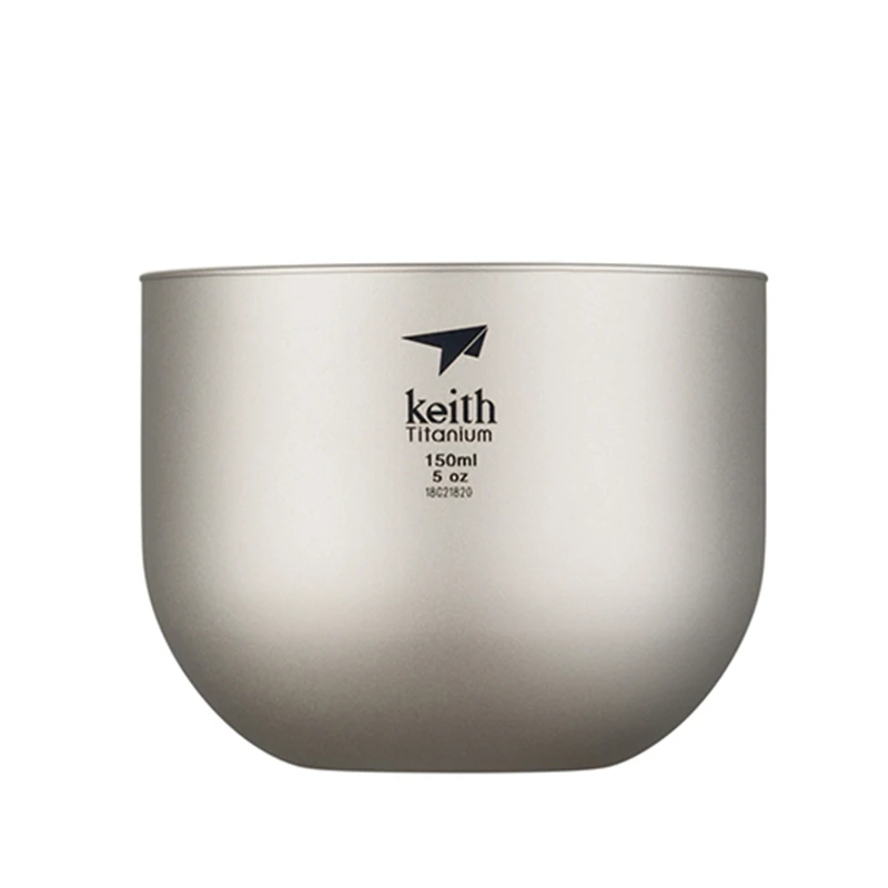 Keith Titanium Camping Teacup 150ml Double Wall Anti-scalding Outdoor Picnic Tableware Party Drinkware Wine Tea Cup 5.1oz