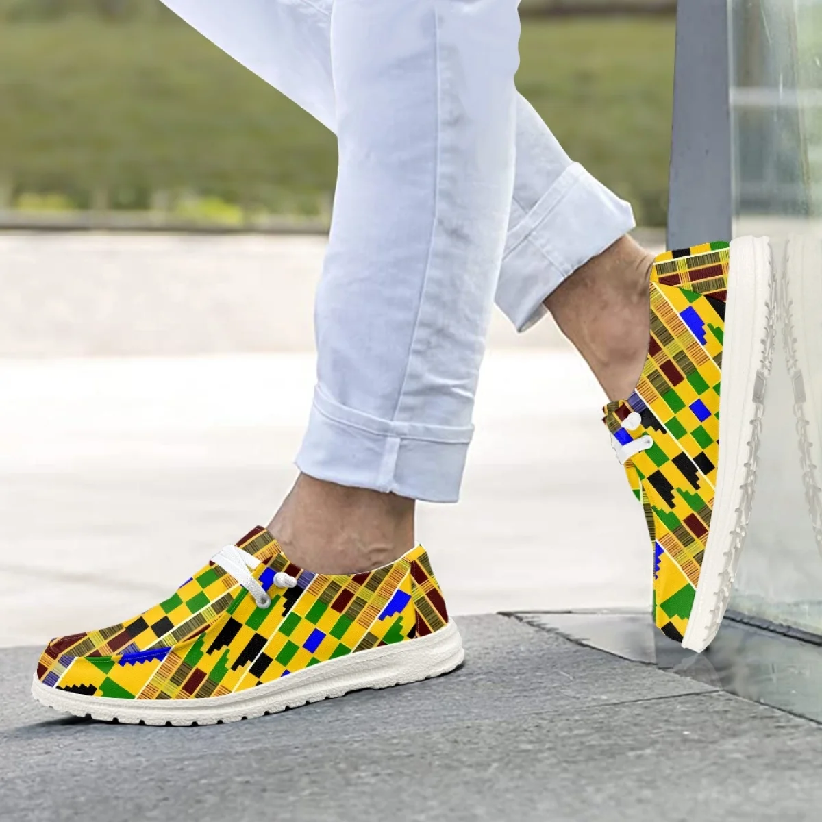 

INSTANTARTS Striped Geometric Graphic Personality Men's Cool Colorful Business Loafers Fashion Design Ladies Soft Sole Flat Shoe