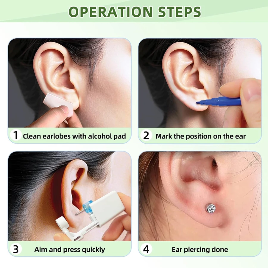 6PCS Self Ear Piercing Kit Disposable Ear Piercing Gun with Built-in Stainless Steel Earrings Studs ﻿