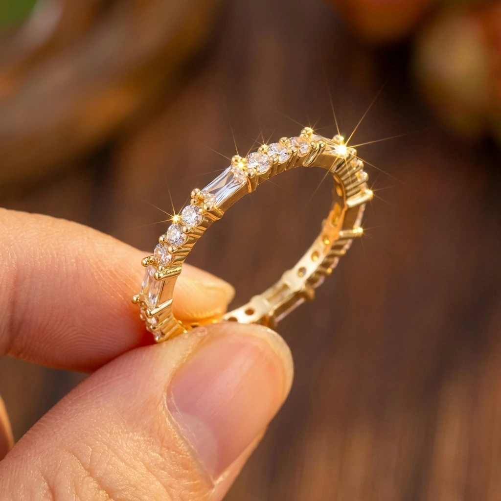 Minimalistische dünne Ringe für Frauen, glänzende, stapelbare Fingerringe mit kubischem Zirkon, stilvolle Charms, Party, Alltag, Modeaccessoires – Detail 1