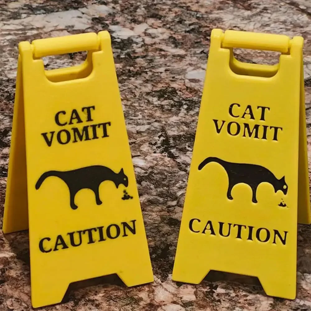 Fashion Funny Cat Vomit Sign Bright Yellow Gift Warning Sign Dog Vomit Sign